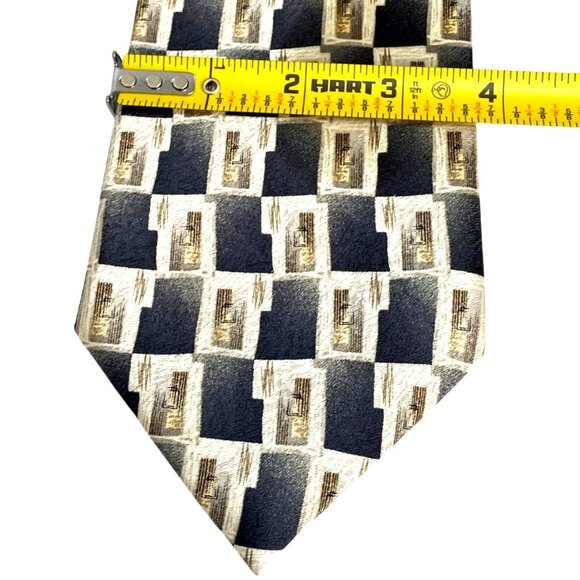 Pierre Cardin Vintage 60s Black Gold Geometric 100% Silk Men's Dress Neck Tie - Picture 8 of 9